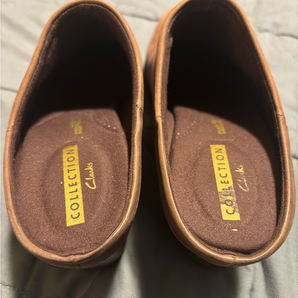 CLARKS COLLECTION Womens Enfield Sandy Heeled Suede Brown Clogs Size 8.5 - Picture 6 of 7